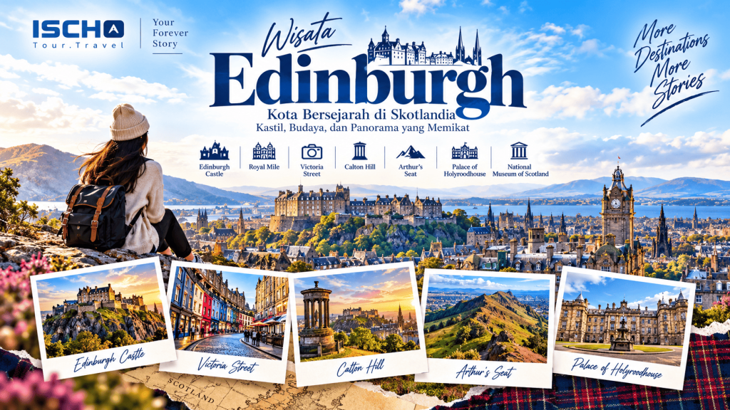 Wisata Edinburgh dengan pemandangan Edinburgh Castle di Skotlandia